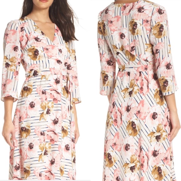 Charles Henry Dresses & Skirts - NWT Charles Henry Pink Floral Faux Wrap Dress